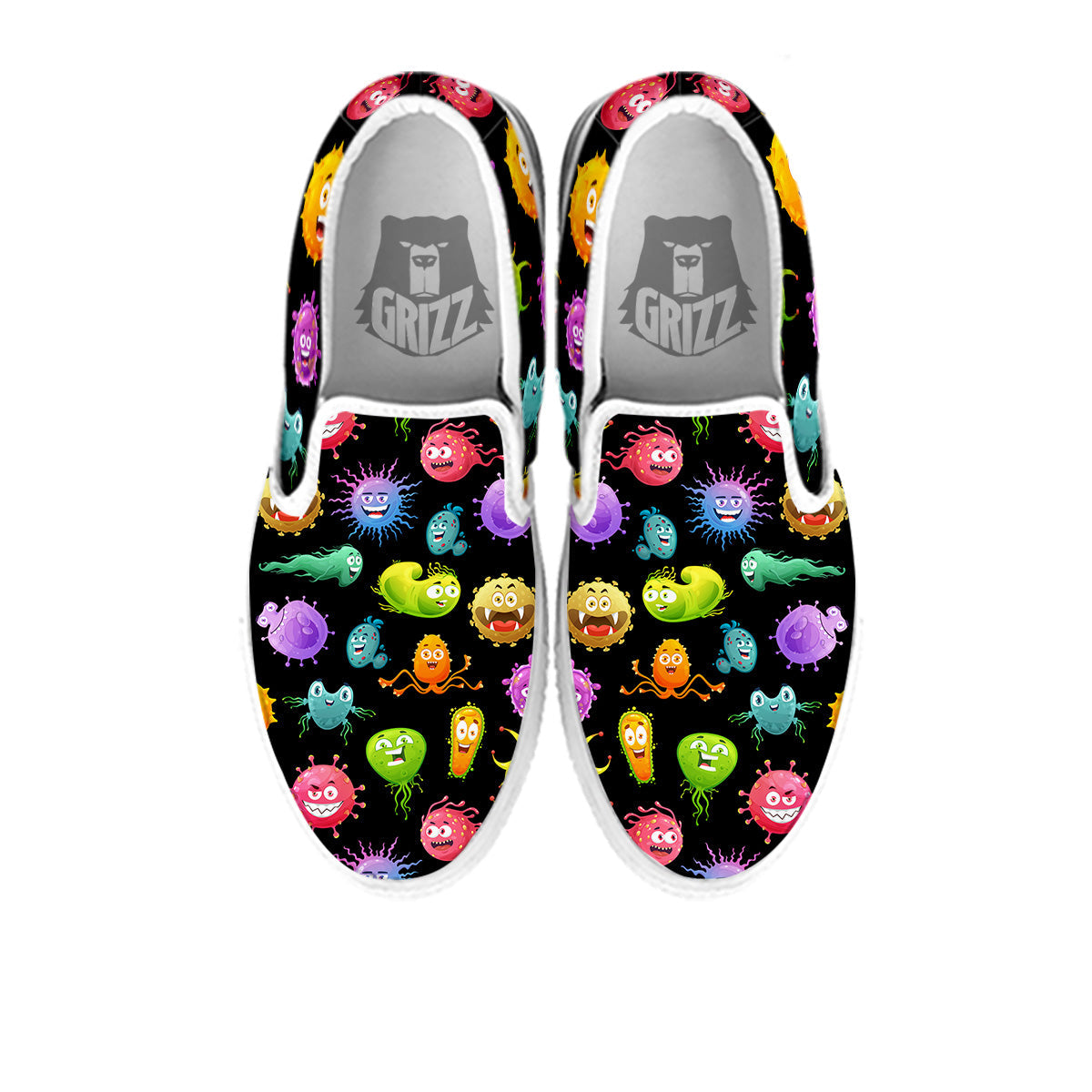 Colorful Cartoon Viruses Print Pattern White Slip On Shoes-grizzshop