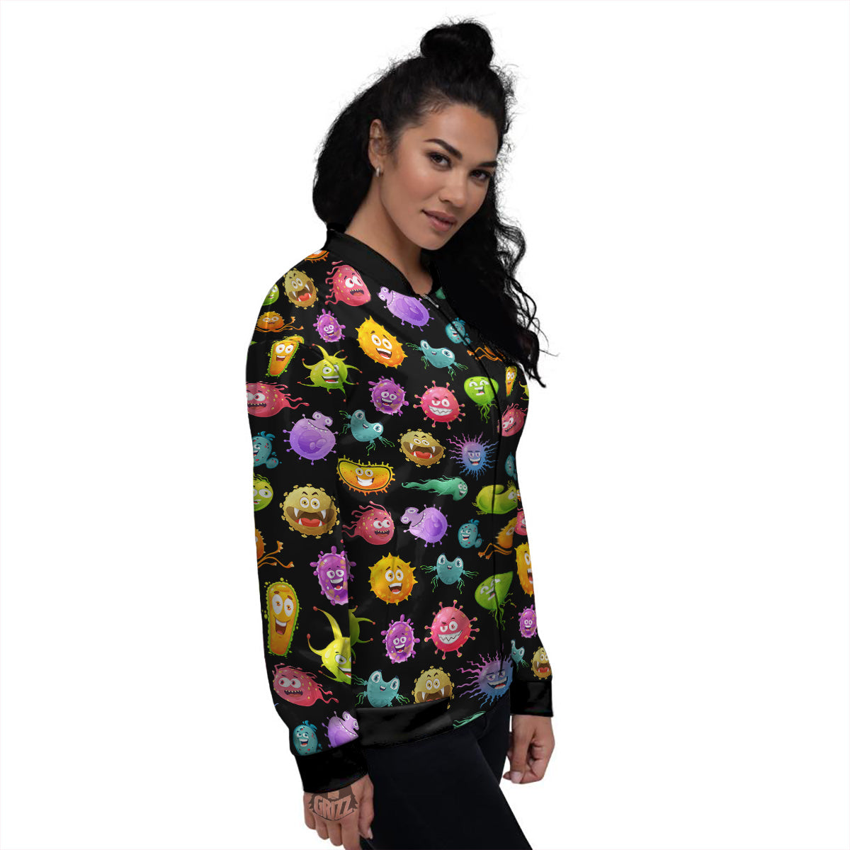 Colorful Cartoon Viruses Print Pattern Women's Bomber Jacket-grizzshop