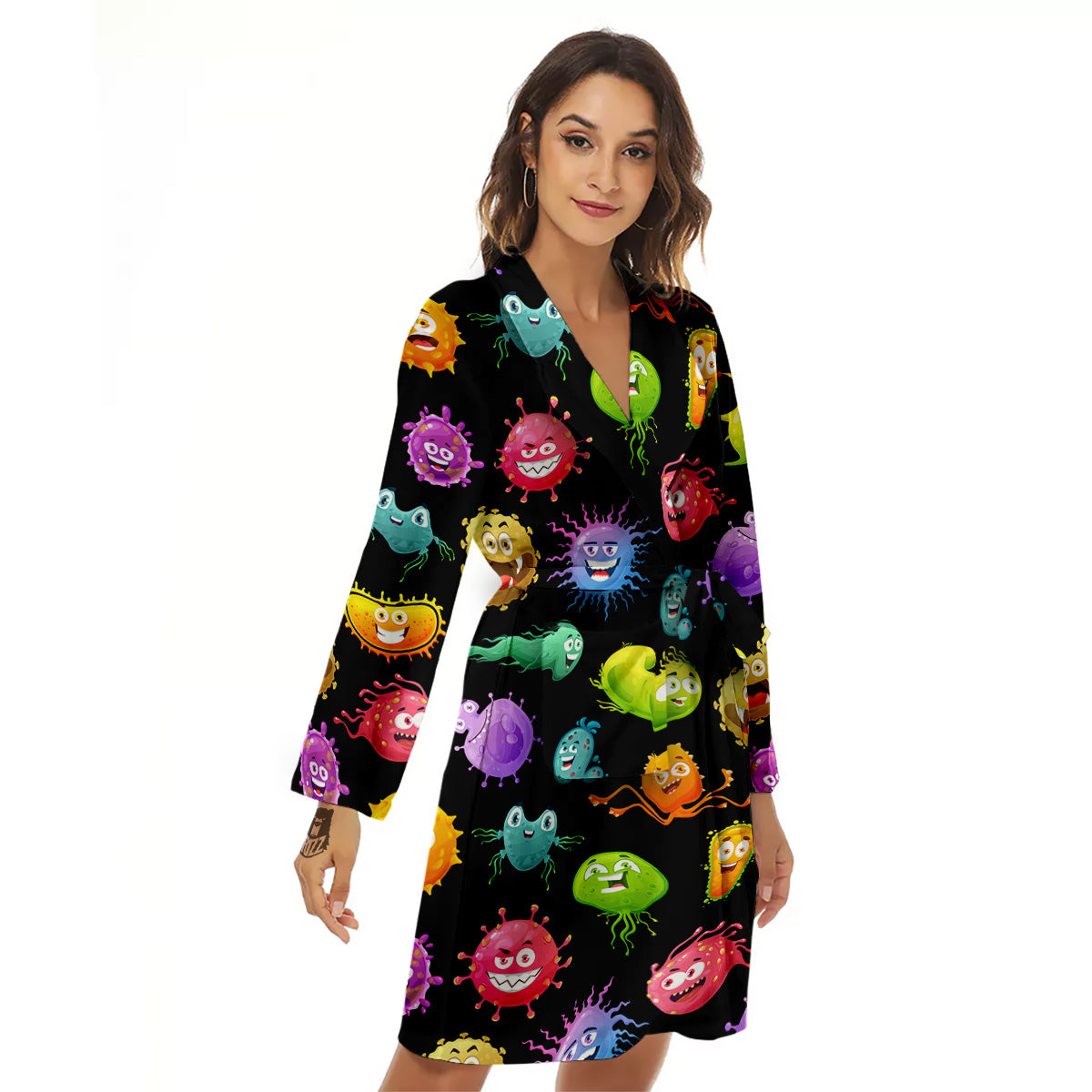 Colorful Cartoon Viruses Print Pattern Women's Robe-grizzshop