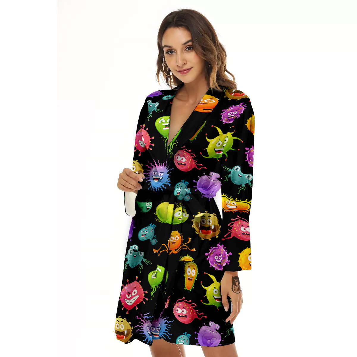 Colorful Cartoon Viruses Print Pattern Women's Robe-grizzshop