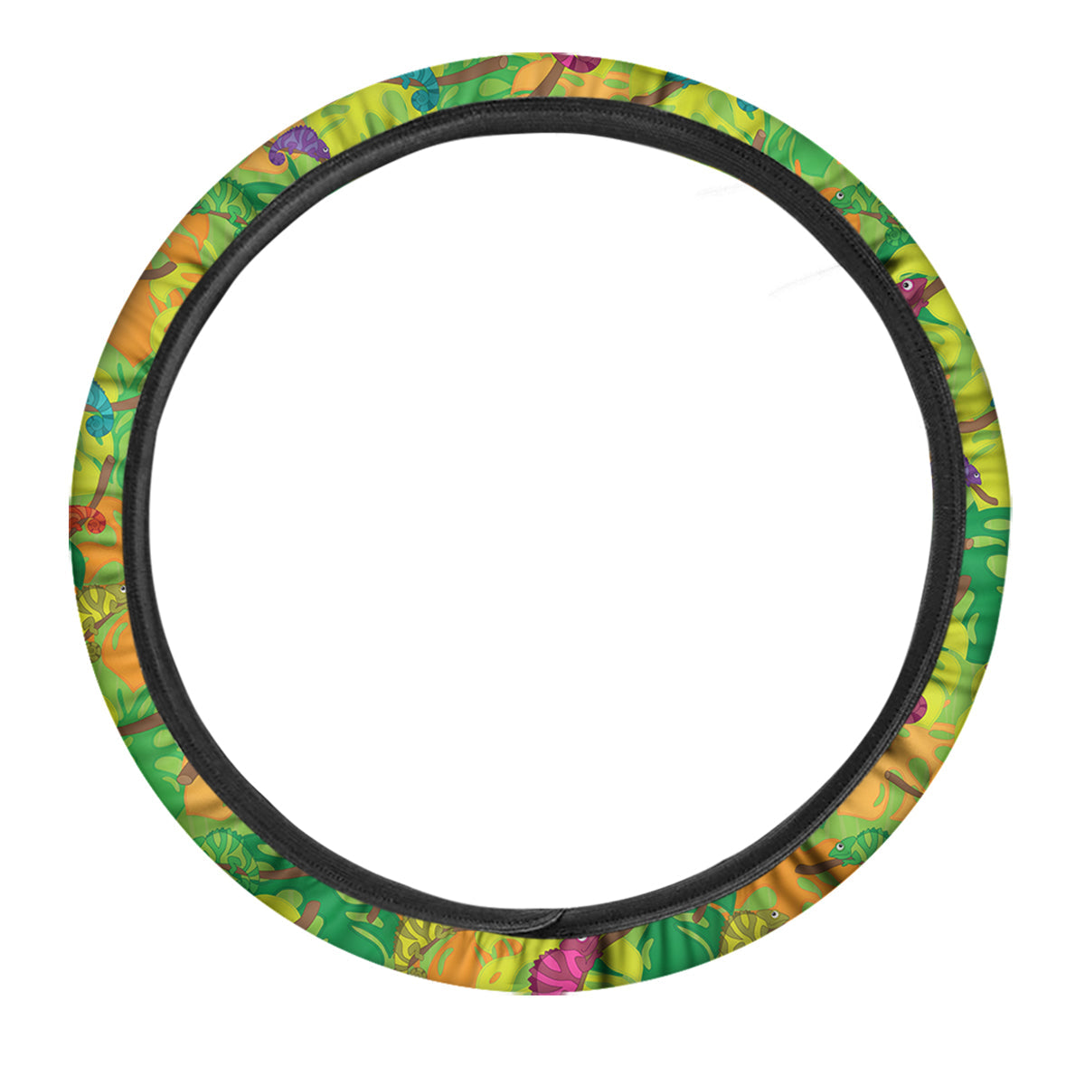 Colorful Chamaleon And Monstera Tropic Leave Print Pattern Car Steering Wheel Cover-grizzshop