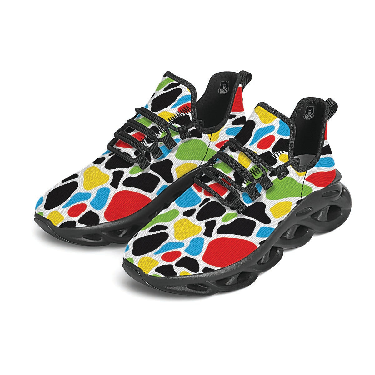 Colorful Cow Print Black Running Shoes-grizzshop