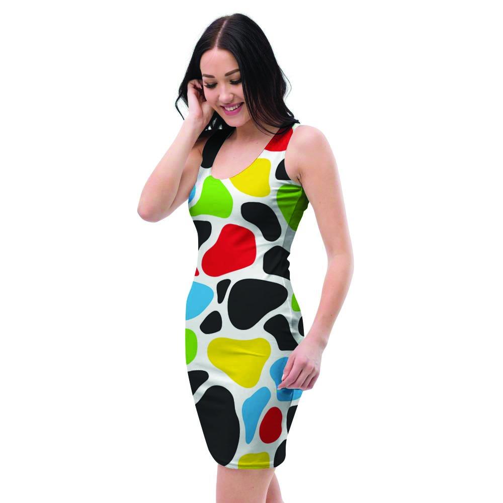 Colorful Cow Print Bodycon Dress-grizzshop