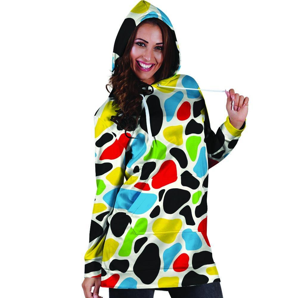Colorful Cow Print Hoodie Dress-grizzshop