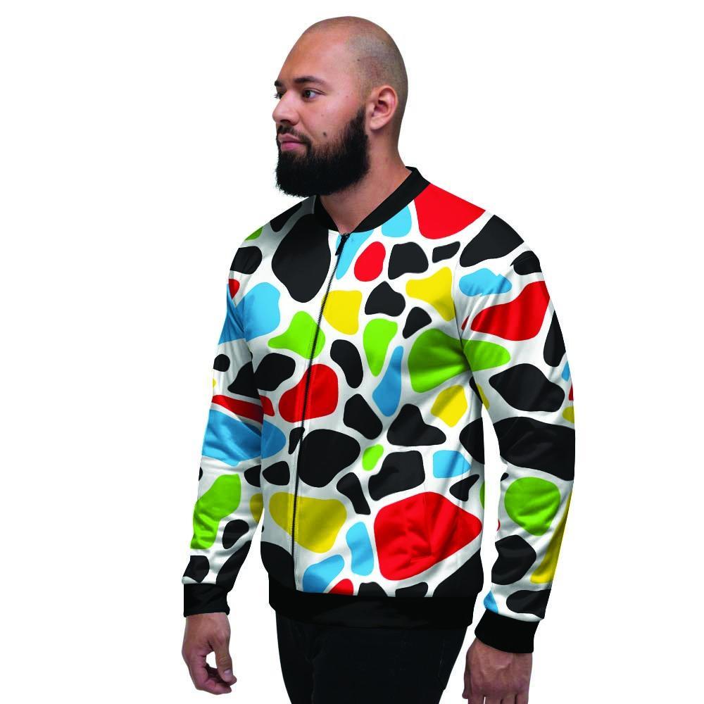 Colorful Cow Print Men's Bomber Jacket-grizzshop
