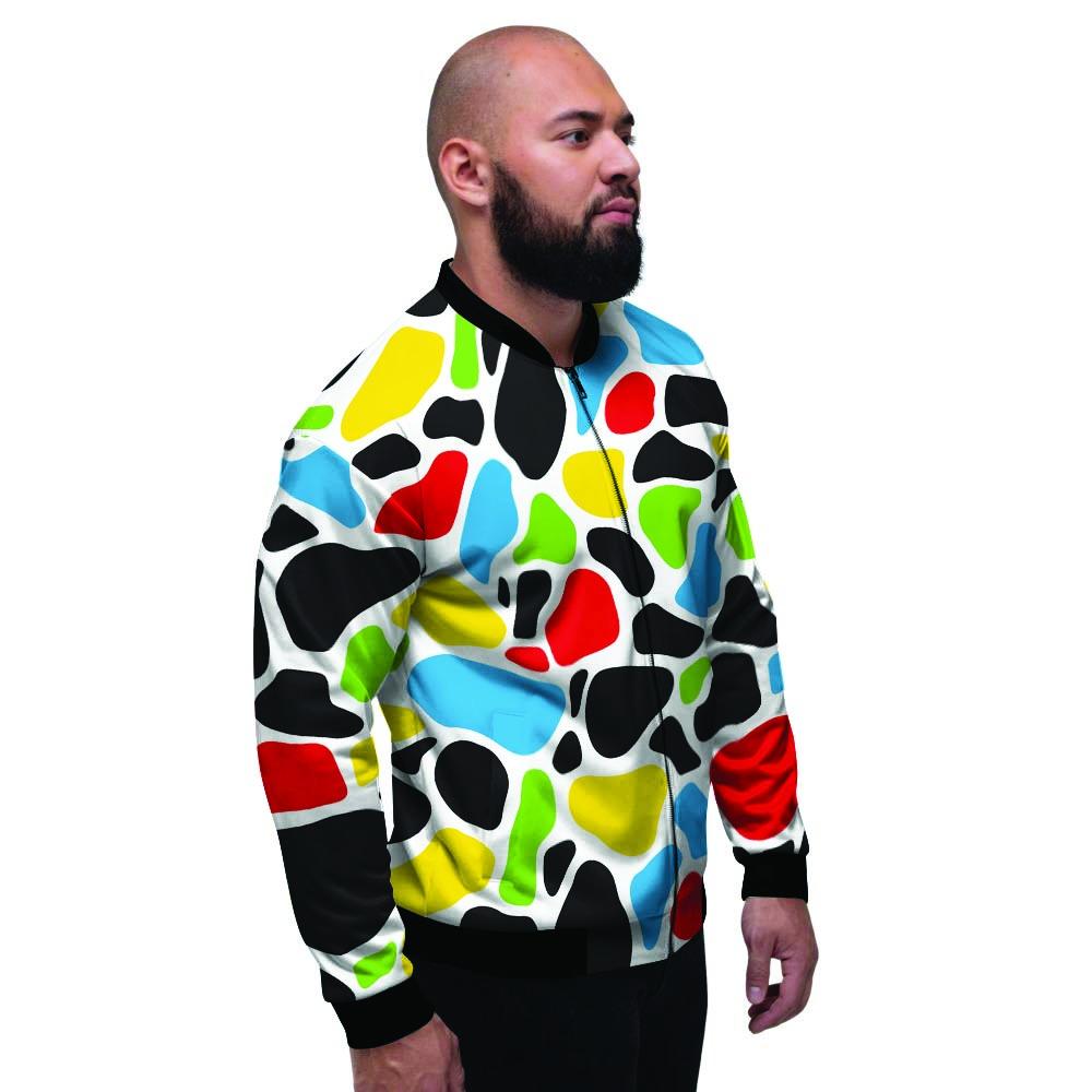 Colorful Cow Print Men's Bomber Jacket-grizzshop
