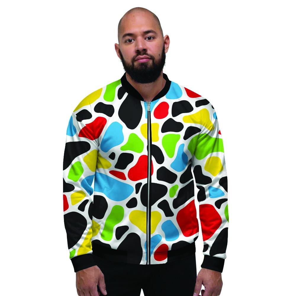 Colorful Cow Print Men's Bomber Jacket-grizzshop