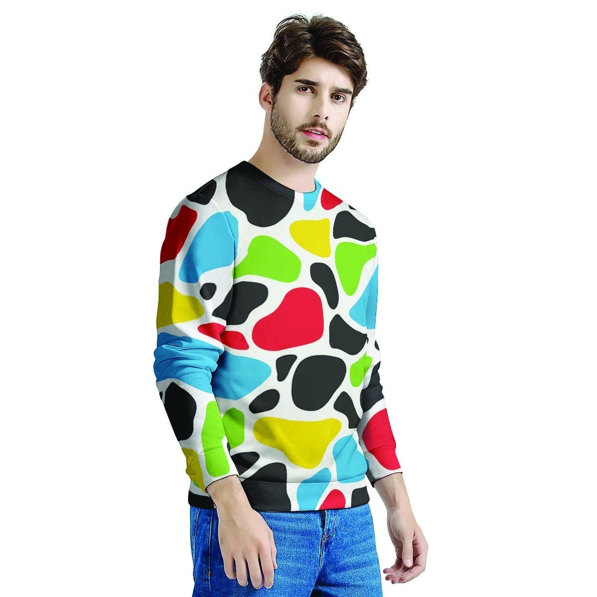 Colorful Cow Print Men's Sweatshirt-grizzshop