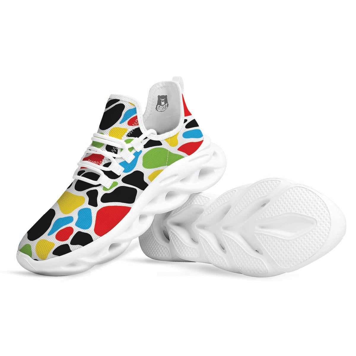 Colorful Cow Print White Running Shoes-grizzshop