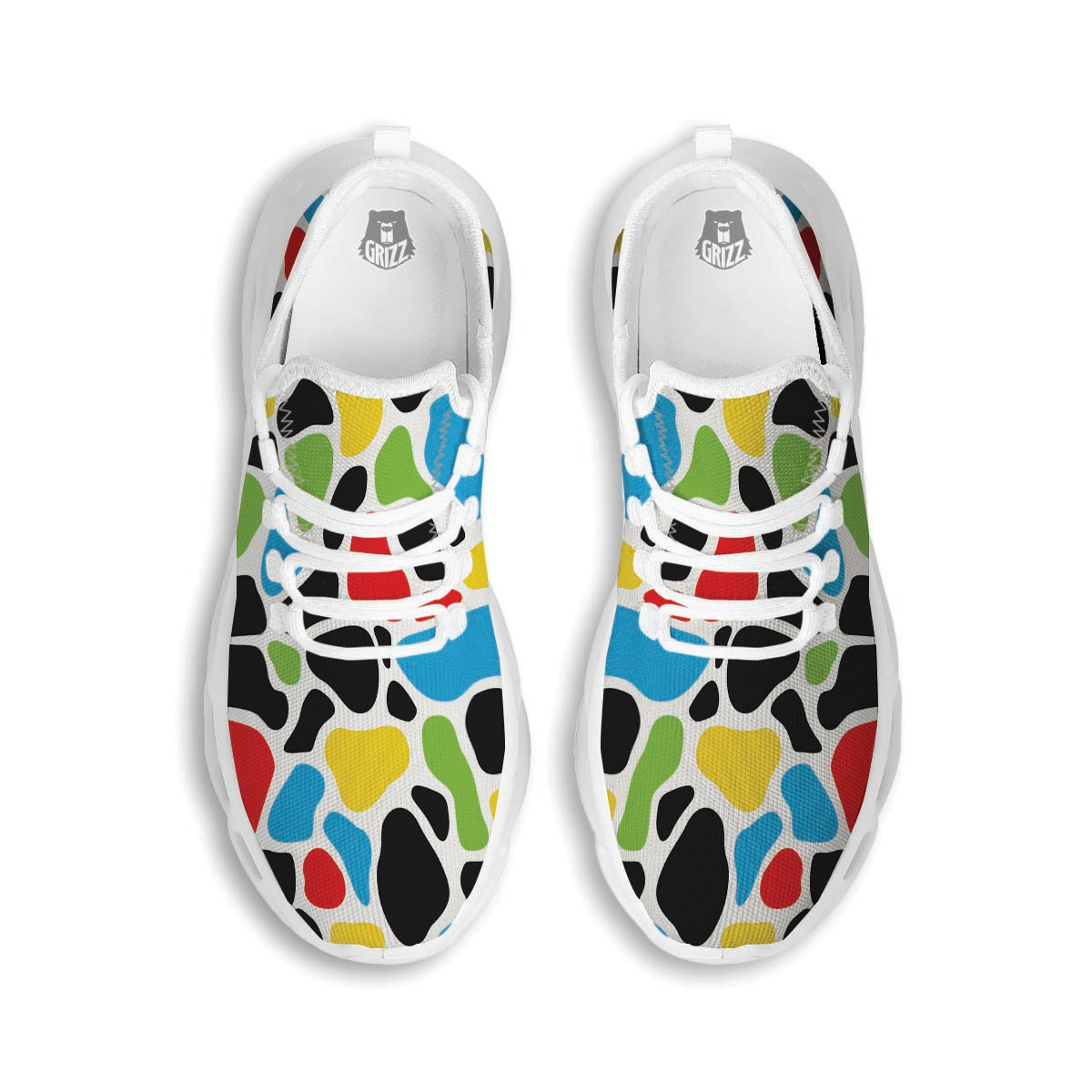 Colorful Cow Print White Running Shoes-grizzshop