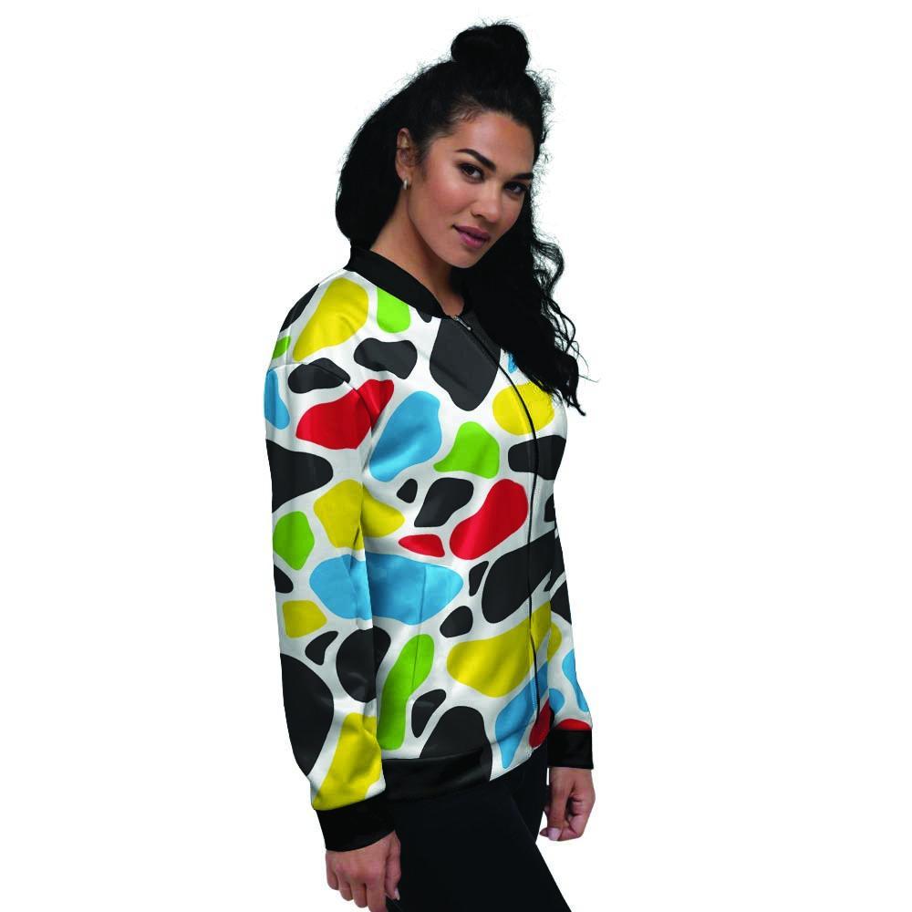 Colorful Cow Print Women's Bomber Jacket-grizzshop