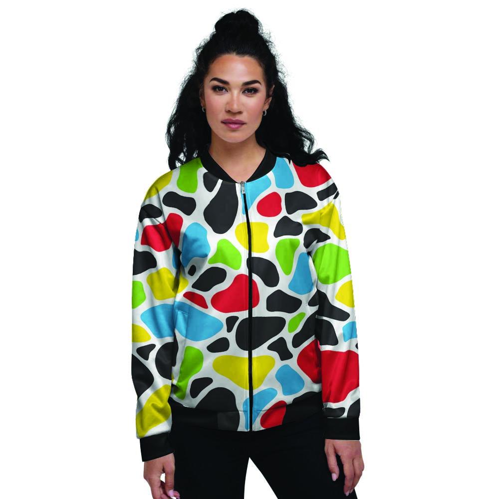 Colorful Cow Print Women's Bomber Jacket-grizzshop