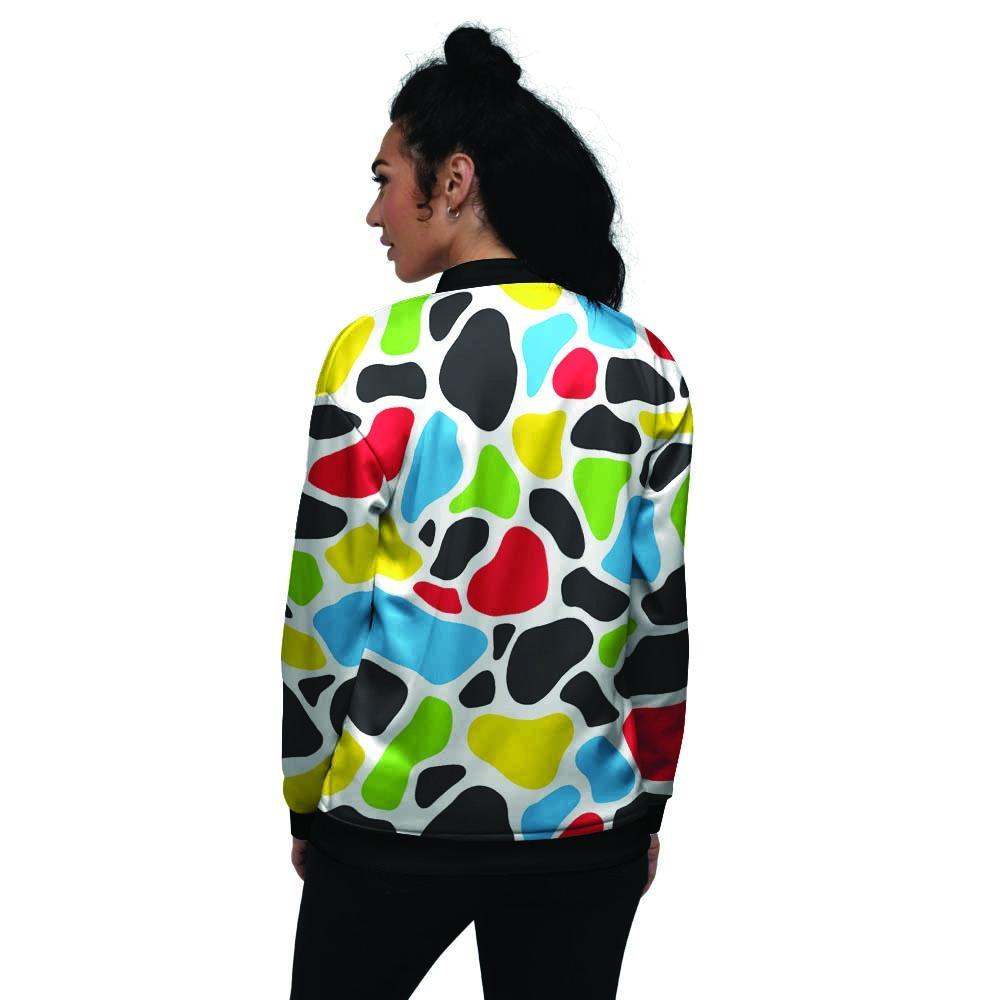 Colorful Cow Print Women's Bomber Jacket-grizzshop