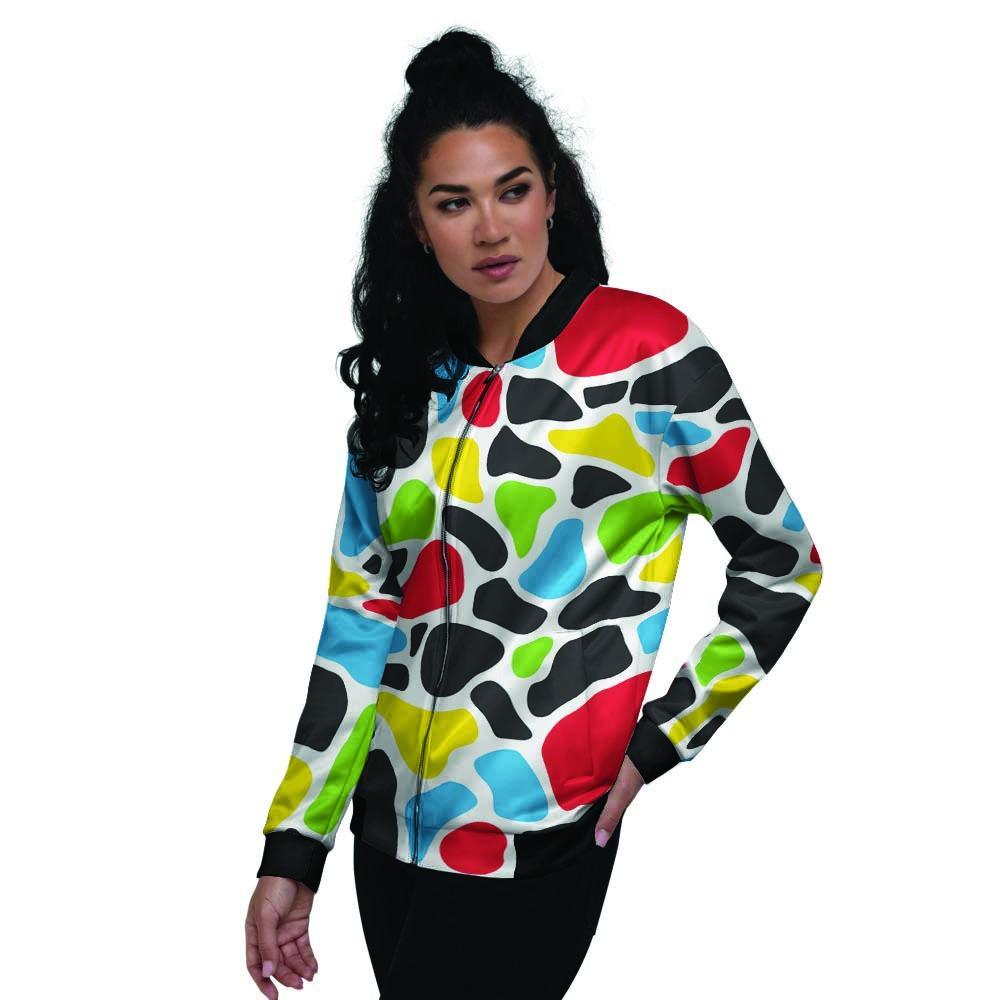 Colorful Cow Print Women's Bomber Jacket-grizzshop