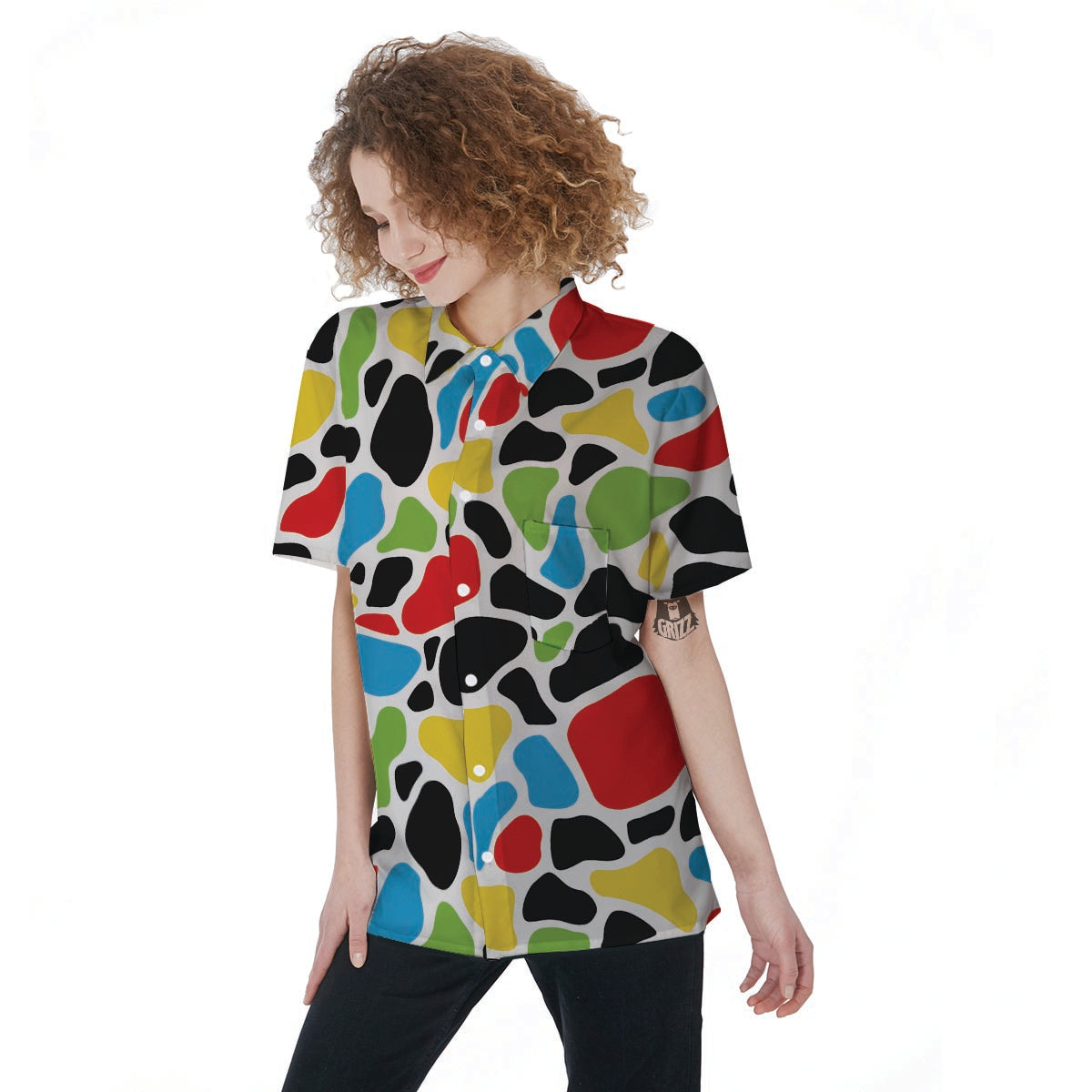 Colorful Cow Print Women's Short Sleeve Shirts-grizzshop