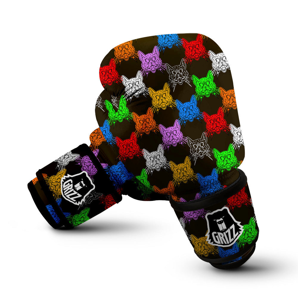 Colorful Crazy Cat Print Pattern Boxing Gloves-grizzshop