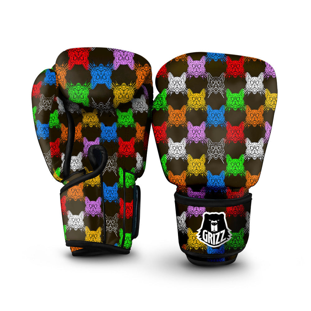 Colorful Crazy Cat Print Pattern Boxing Gloves-grizzshop