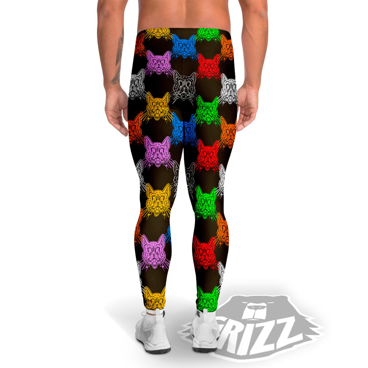 Colorful Crazy Cat Print Pattern Men's Leggings-grizzshop