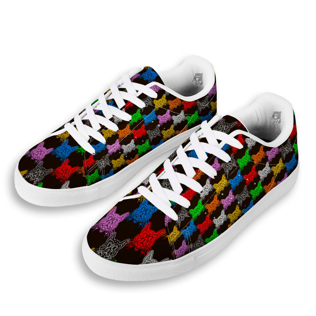 Colorful Crazy Cat Print Pattern White Low Top Sneakers-grizzshop
