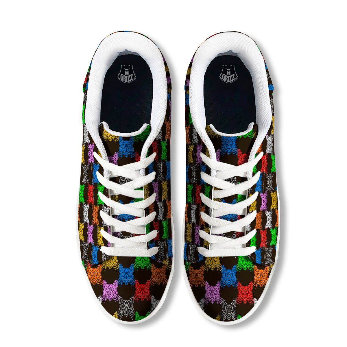 Colorful Crazy Cat Print Pattern White Low Top Sneakers-grizzshop