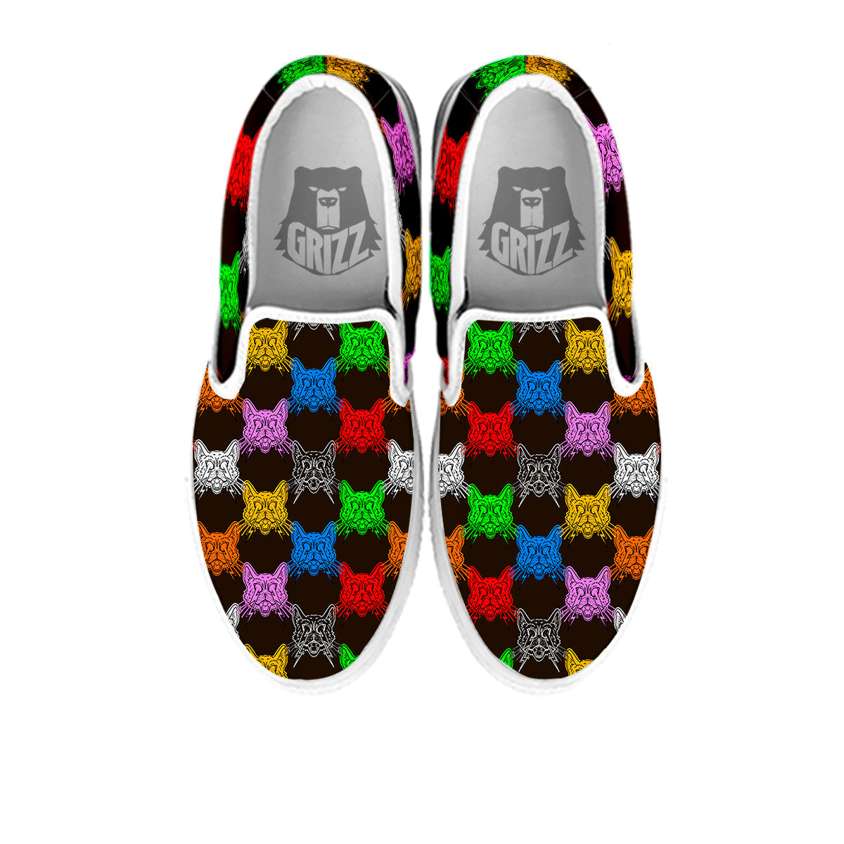 Colorful Crazy Cat Print Pattern White Slip On Shoes-grizzshop