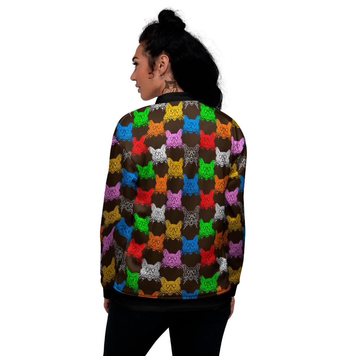 Colorful Crazy Cat Print Pattern Women's Bomber Jacket-grizzshop