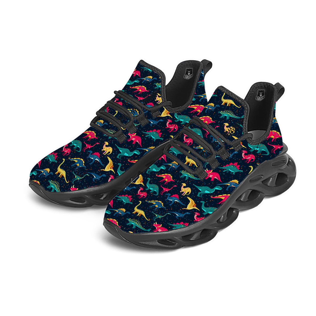 Colorful Cute Dinosaurs Print Pattern Black Running Shoes-grizzshop