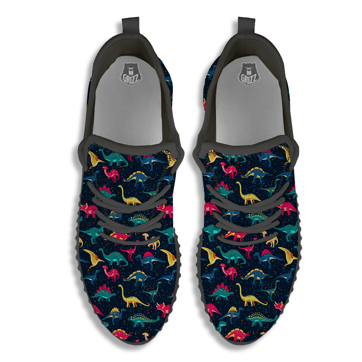 Colorful Cute Dinosaurs Print Pattern Black Walking Shoes-grizzshop