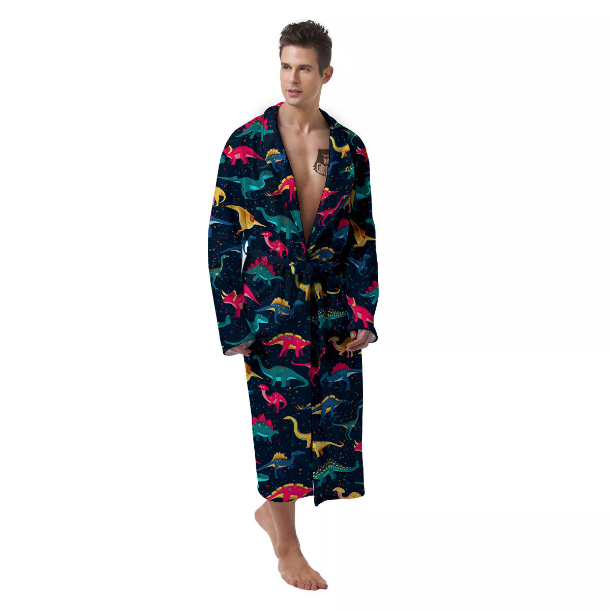 Colorful Cute Dinosaurs Print Pattern Men's Robe-grizzshop