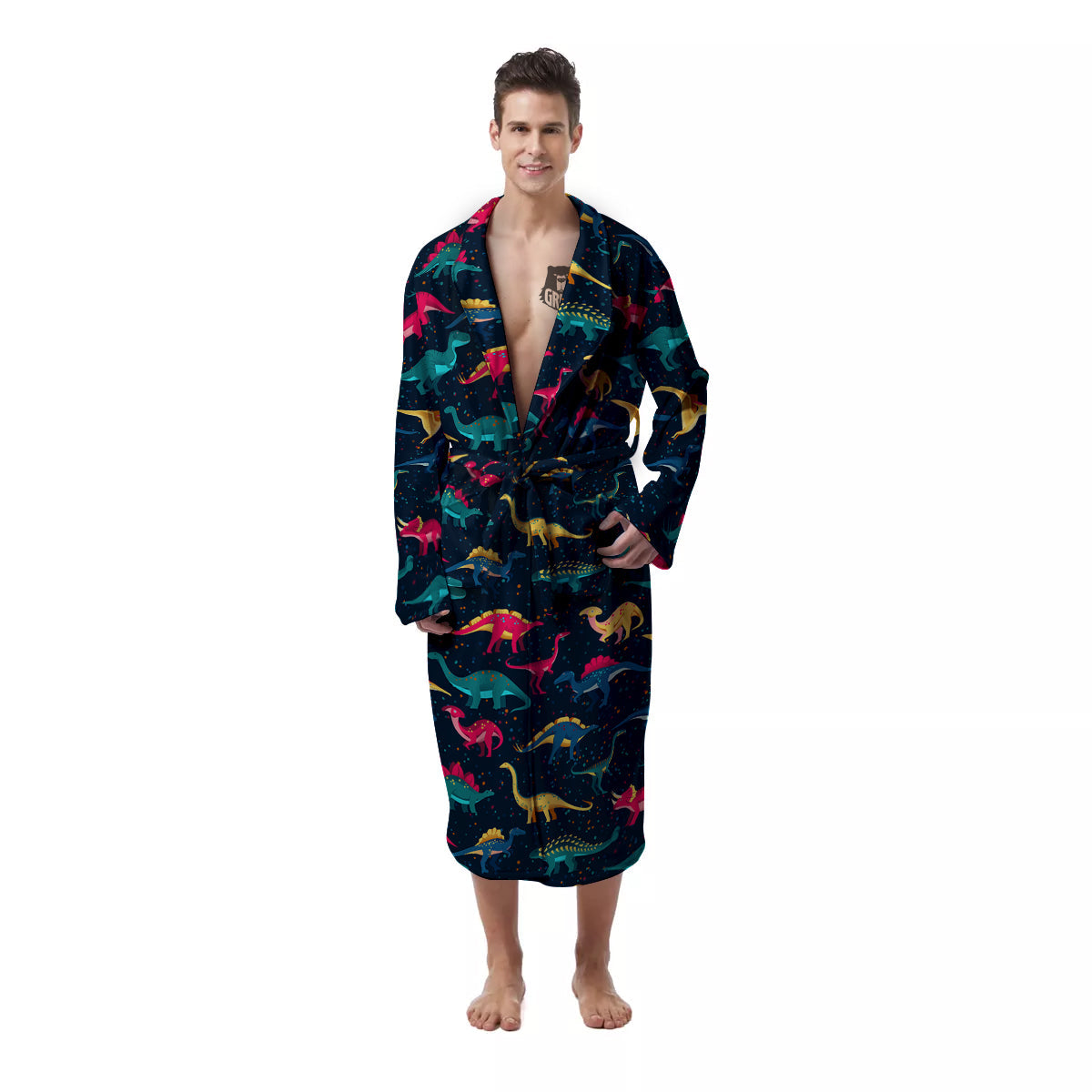 Colorful Cute Dinosaurs Print Pattern Men's Robe-grizzshop