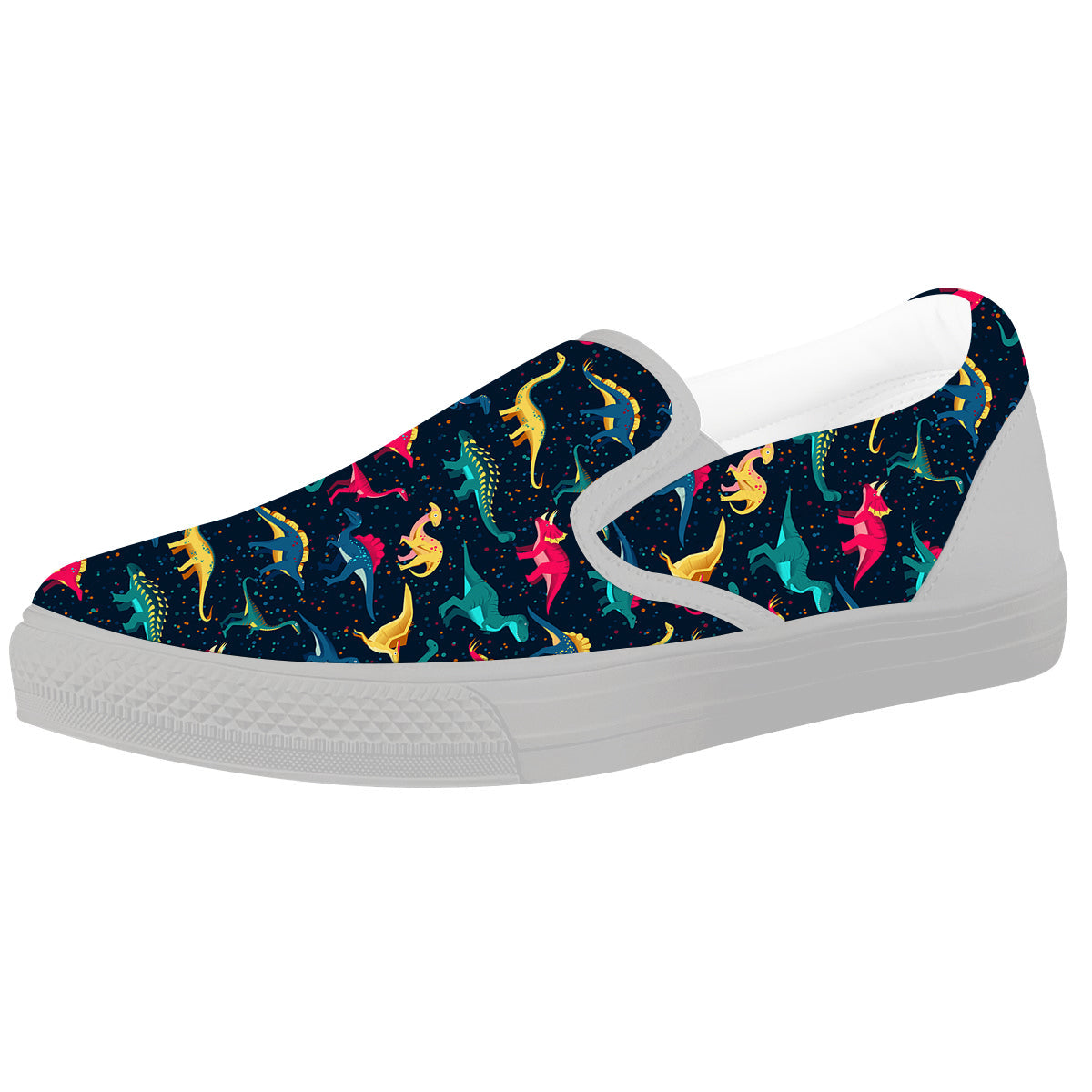 Colorful Cute Dinosaurs Print Pattern White Slip On Shoes-grizzshop