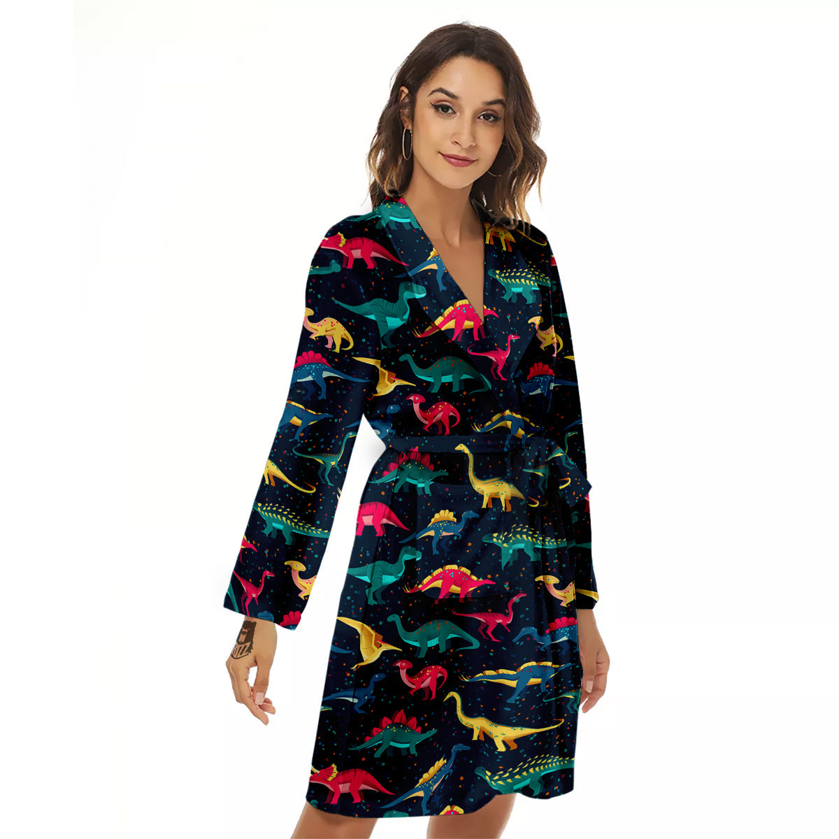 Colorful Cute Dinosaurs Print Pattern Women's Robe-grizzshop