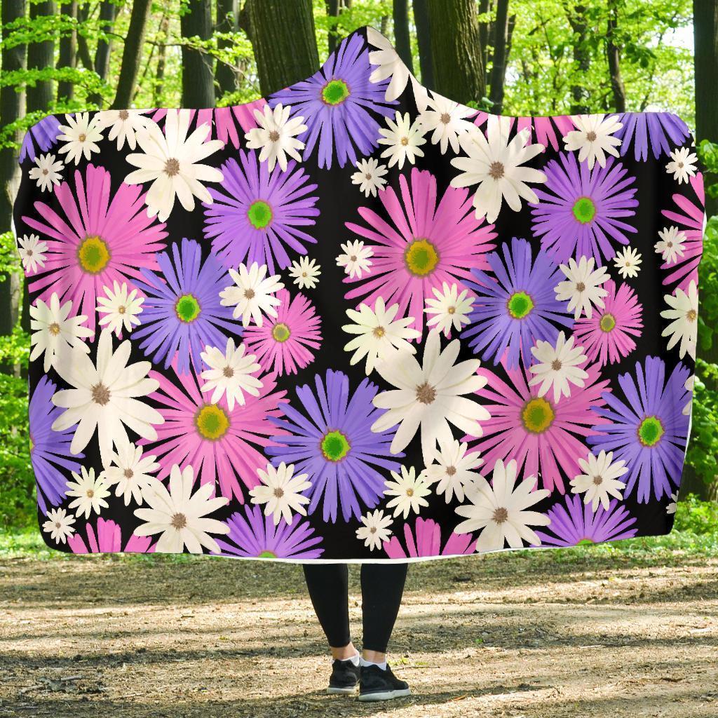 Colorful Daisy Pattern Print Hooded Blanket-grizzshop