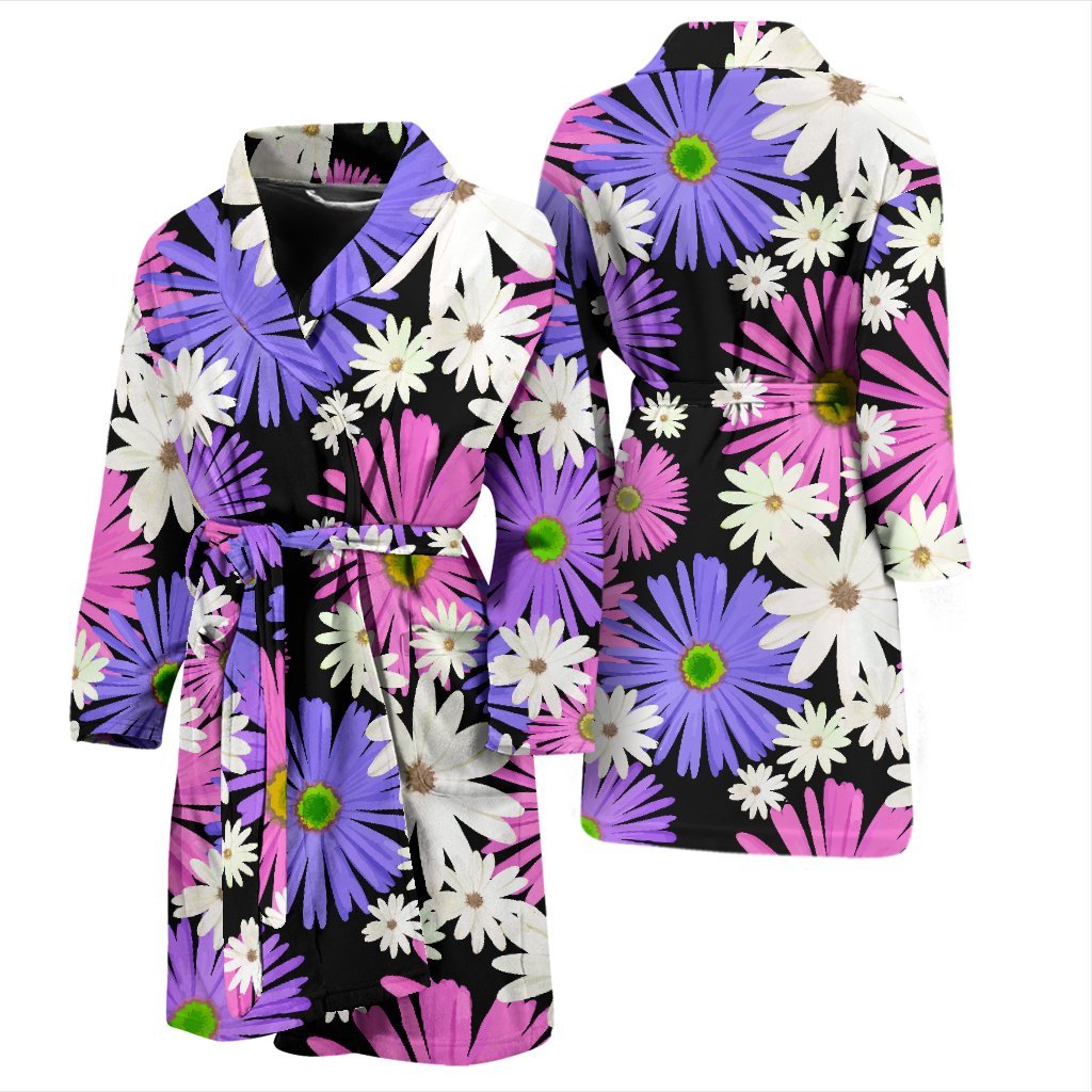 Colorful Daisy Pattern Print Men Long Robe-grizzshop