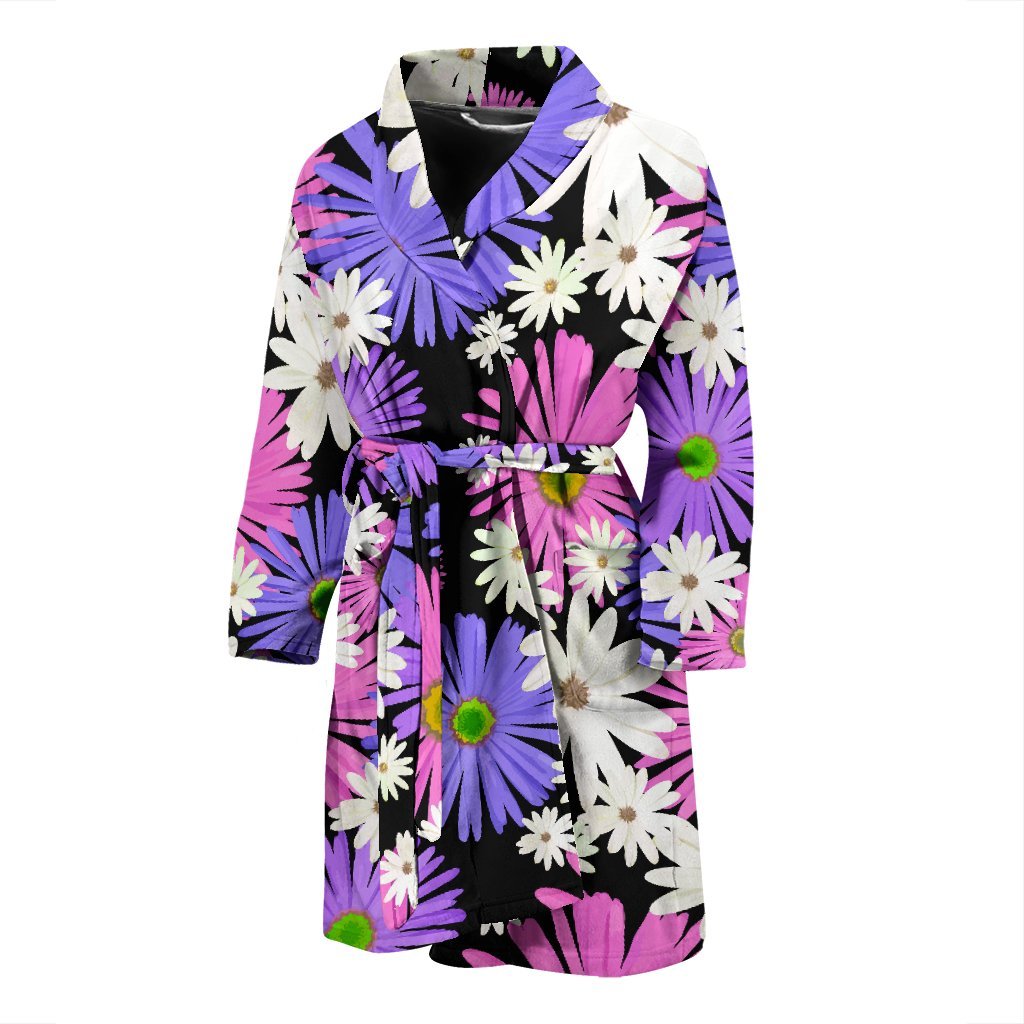 Colorful Daisy Pattern Print Men Long Robe-grizzshop