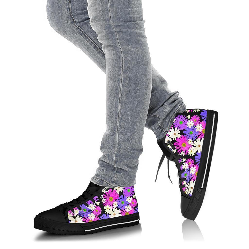 Colorful Daisy Pattern Print Men Women's High Top Shoes-grizzshop