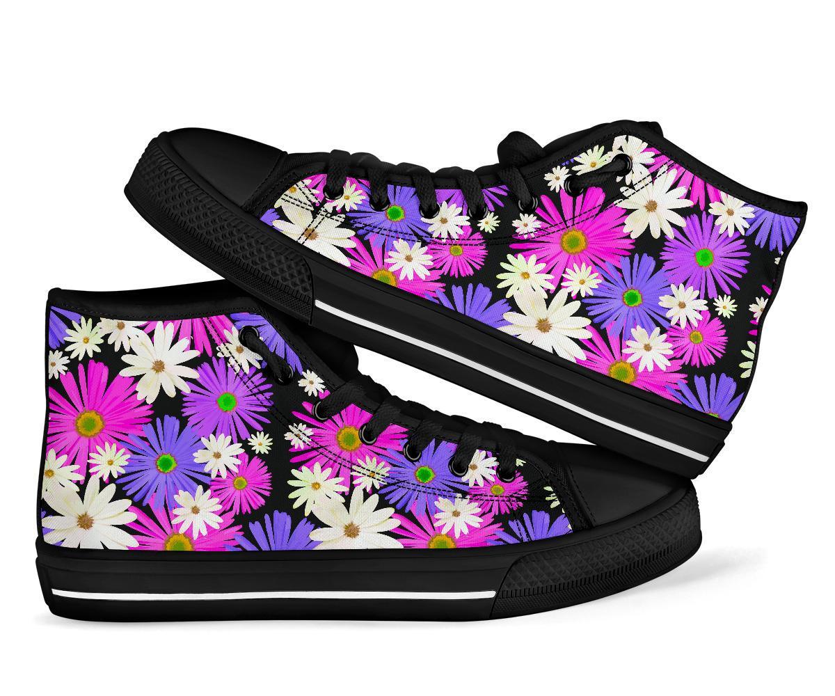Colorful Daisy Pattern Print Men Women's High Top Shoes-grizzshop