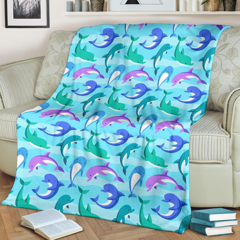 Colorful Dolphin Pattern Print Blanket-grizzshop