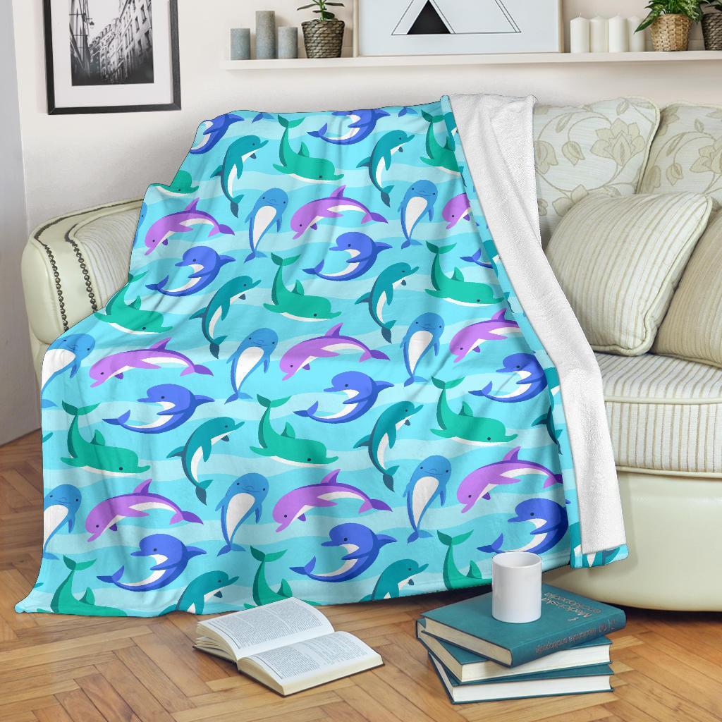 Colorful Dolphin Pattern Print Blanket-grizzshop