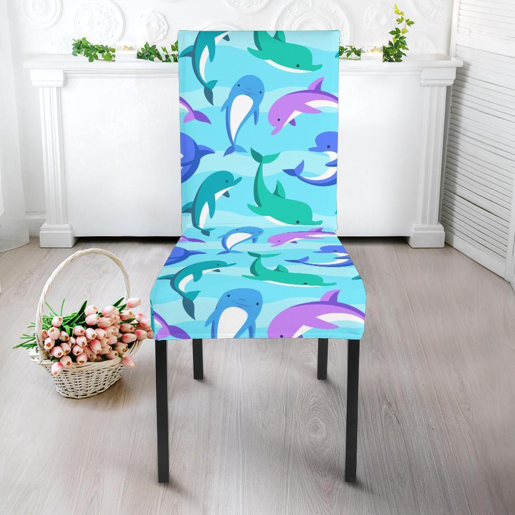 Colorful Dolphin Pattern Print Chair Cover-grizzshop