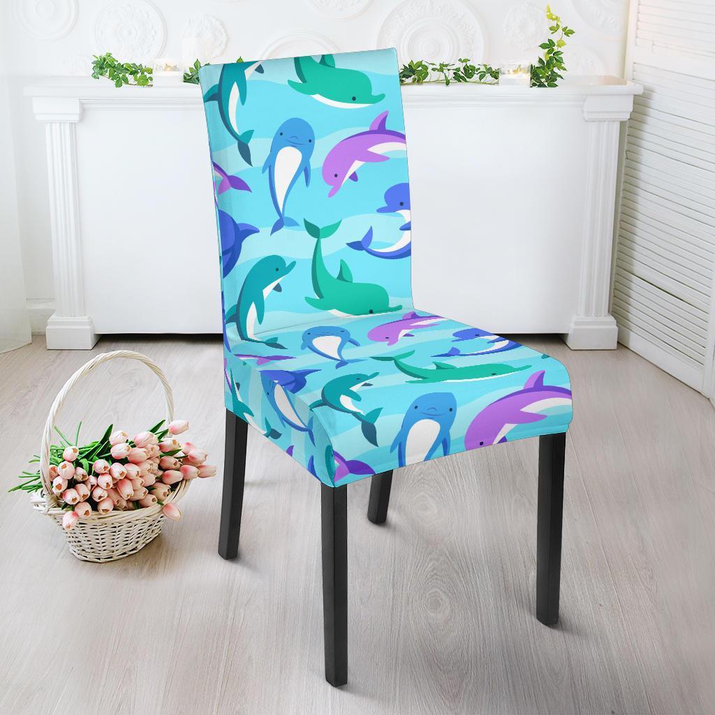 Colorful Dolphin Pattern Print Chair Cover-grizzshop