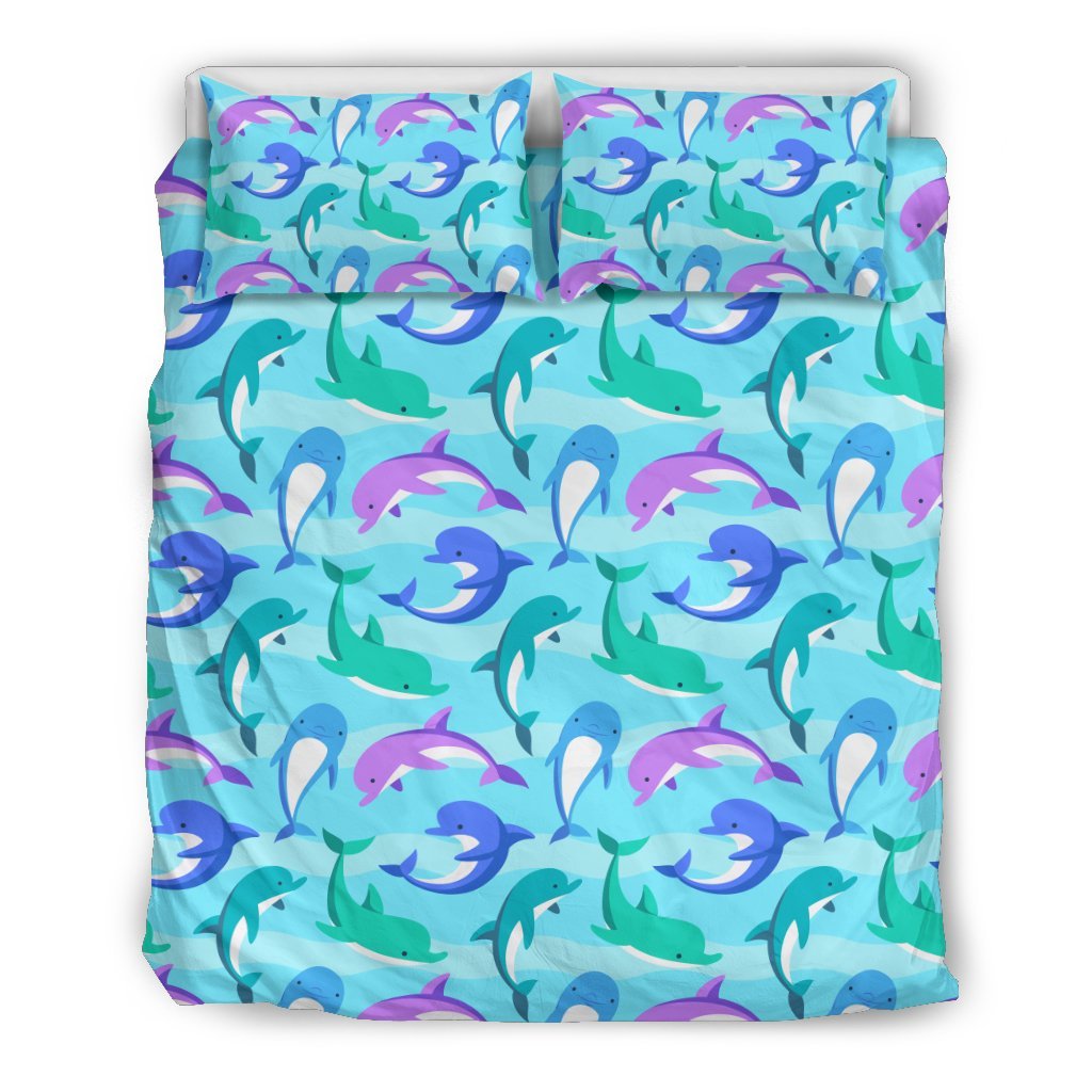 Colorful Dolphin Pattern Print Duvet Cover Bedding Set-grizzshop