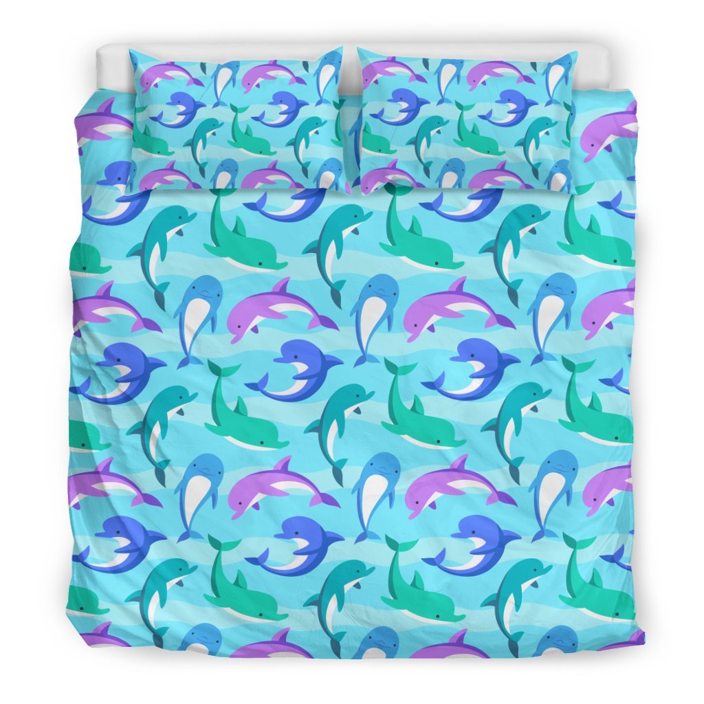 Colorful Dolphin Pattern Print Duvet Cover Bedding Set-grizzshop