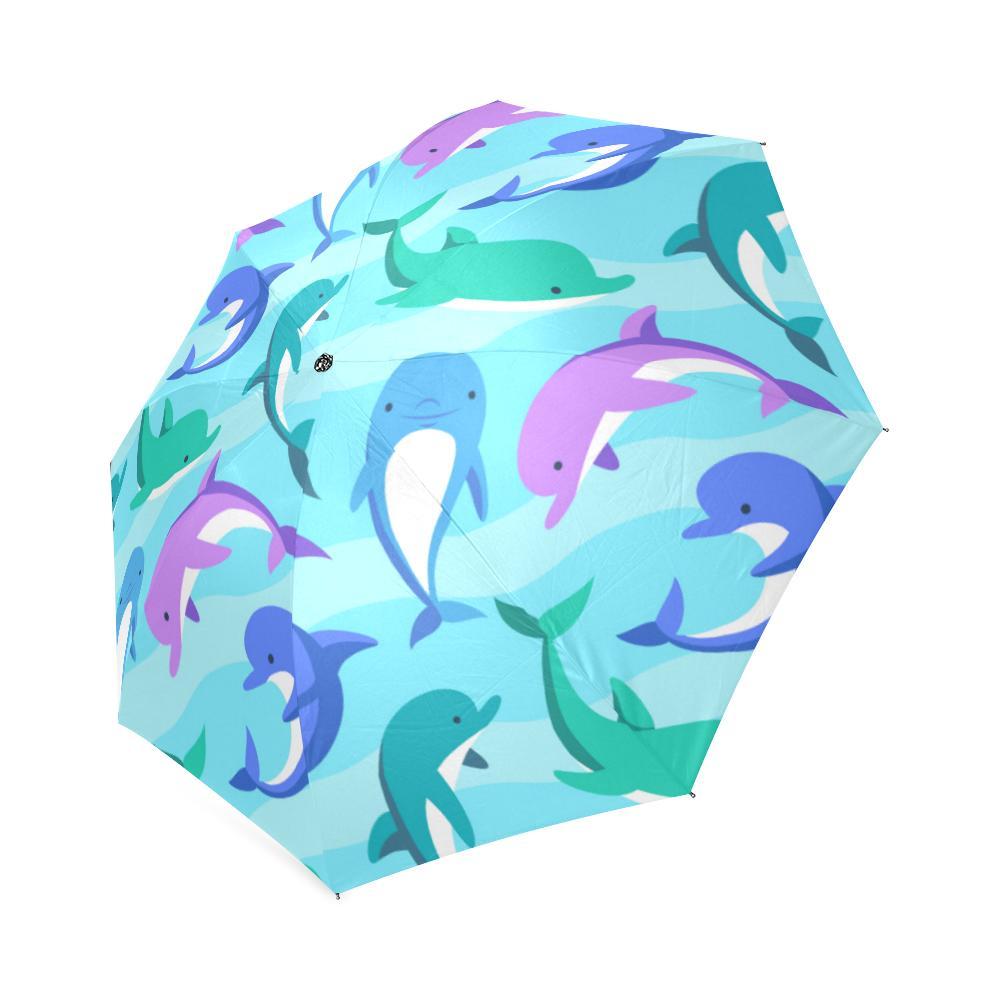 Colorful Dolphin Pattern Print Foldable Umbrella-grizzshop
