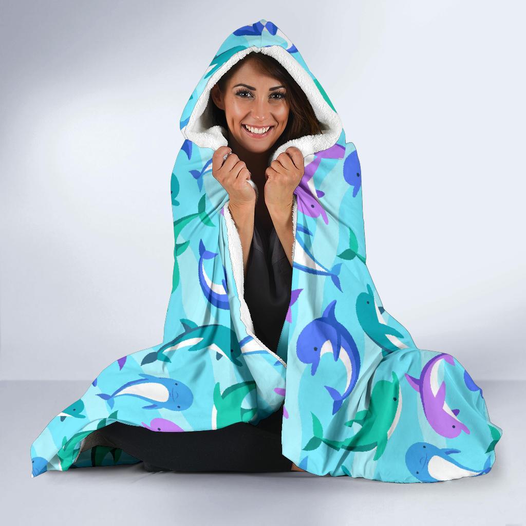 Colorful Dolphin Pattern Print Hooded Blanket-grizzshop