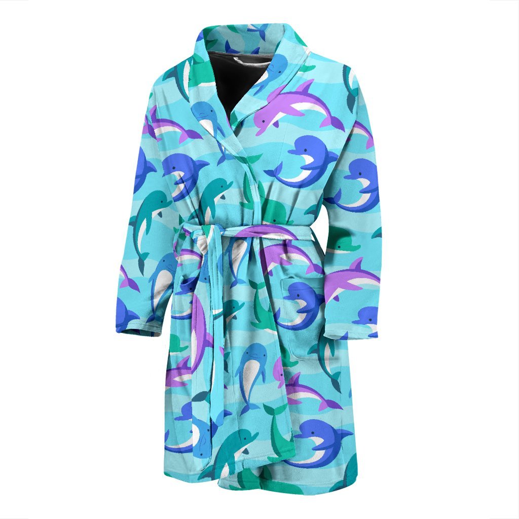 Colorful Dolphin Pattern Print Men Long Robe-grizzshop