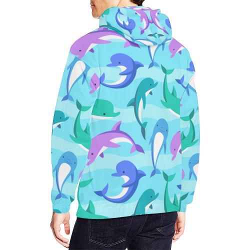 Colorful Dolphin Pattern Print Men Pullover Hoodie-grizzshop