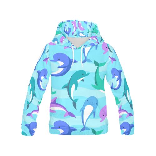 Colorful Dolphin Pattern Print Women Pullover Hoodie-grizzshop