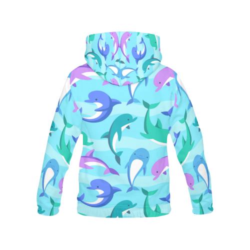 Colorful Dolphin Pattern Print Women Pullover Hoodie-grizzshop