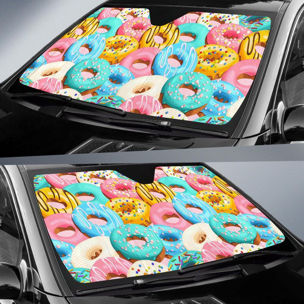 Colorful Donut Pattern Print Car Sun Shade-grizzshop